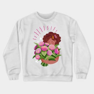 Woman Holding Flower Bouquet Crewneck Sweatshirt